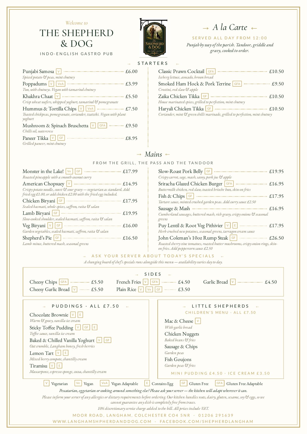 À La Carte menu